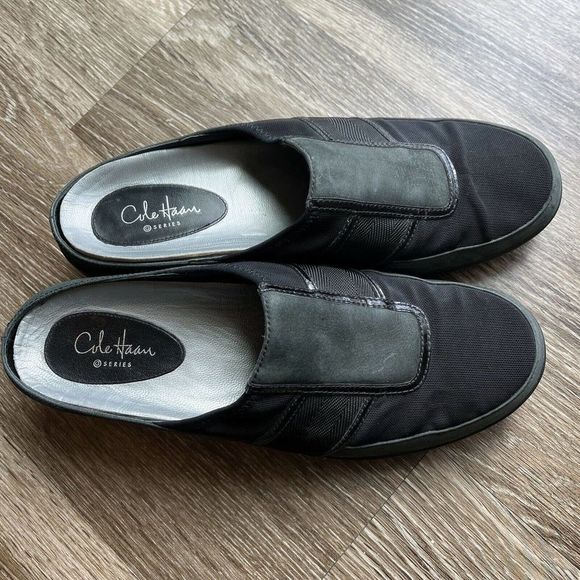 COLE HAAN G Series Women's Size 8AA Gray/Black Leather Wedge Slide On Mules - Picture 9 of 11